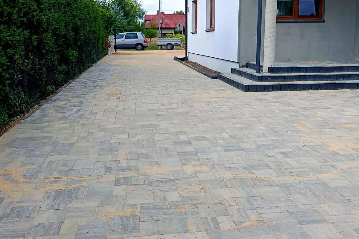 Plac przy domu z kostki brukowej